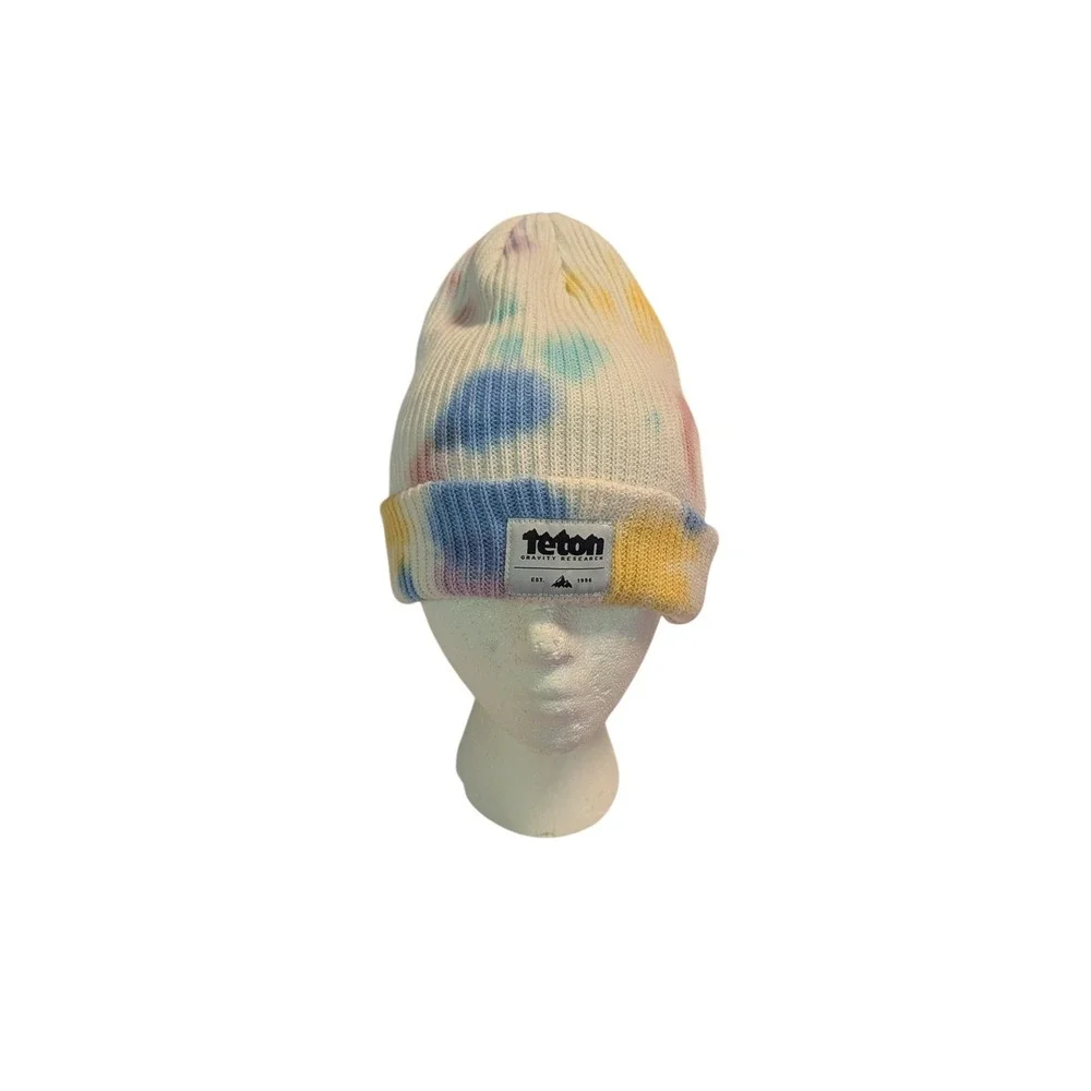 Teton Gravity Research TGR Tie Dye Ribbed Knit Beanie Hat Cream Multi Color